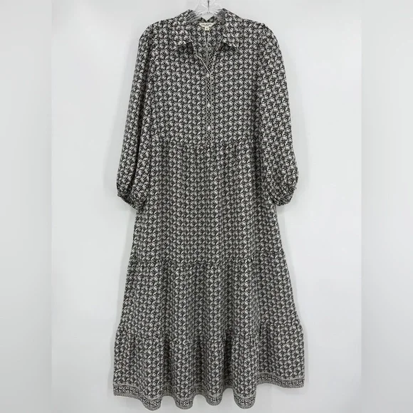 Max Studio NWT Crepe Tiered Maxi Dress Black Ivory Size M - Picture 2 of 12